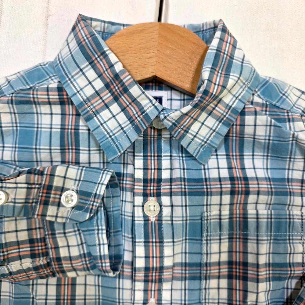 Janie and Jack Button Down Shirt 12-18 Months Blue Plaid Long Sleeve Dress Top